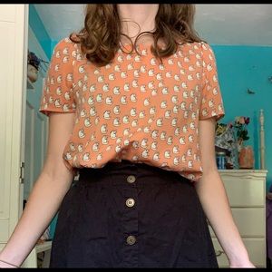 Peach Kitten Print Blouse